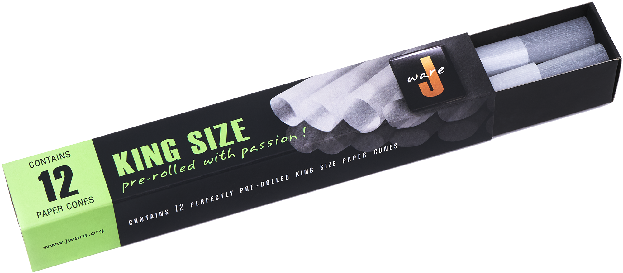 JWare 12 Pack White King Size 109/26 mm Pre Rolled Cones