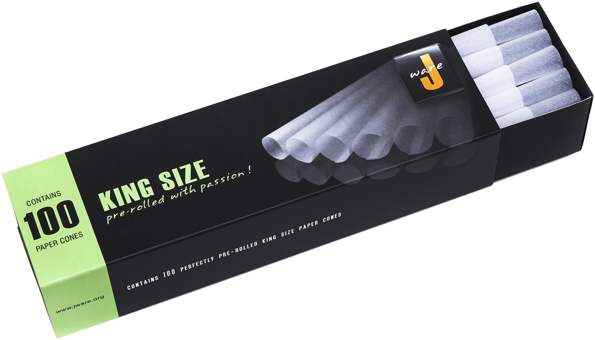 JWare 100 Pack White King Size 109/24 mm Pre Rolled Cones