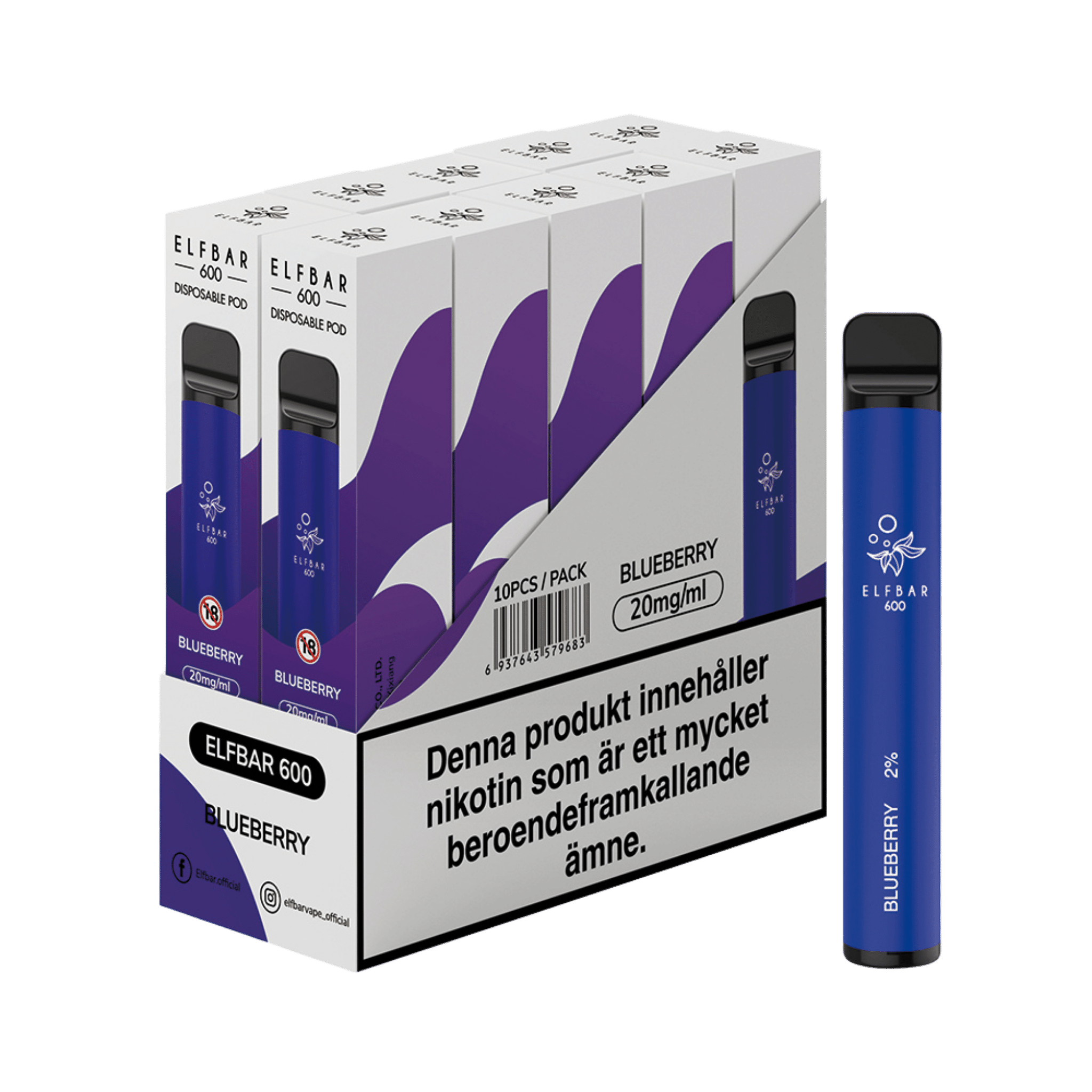 ELF BAR 600 Blueberry Engångs Vape (600 Puffar)