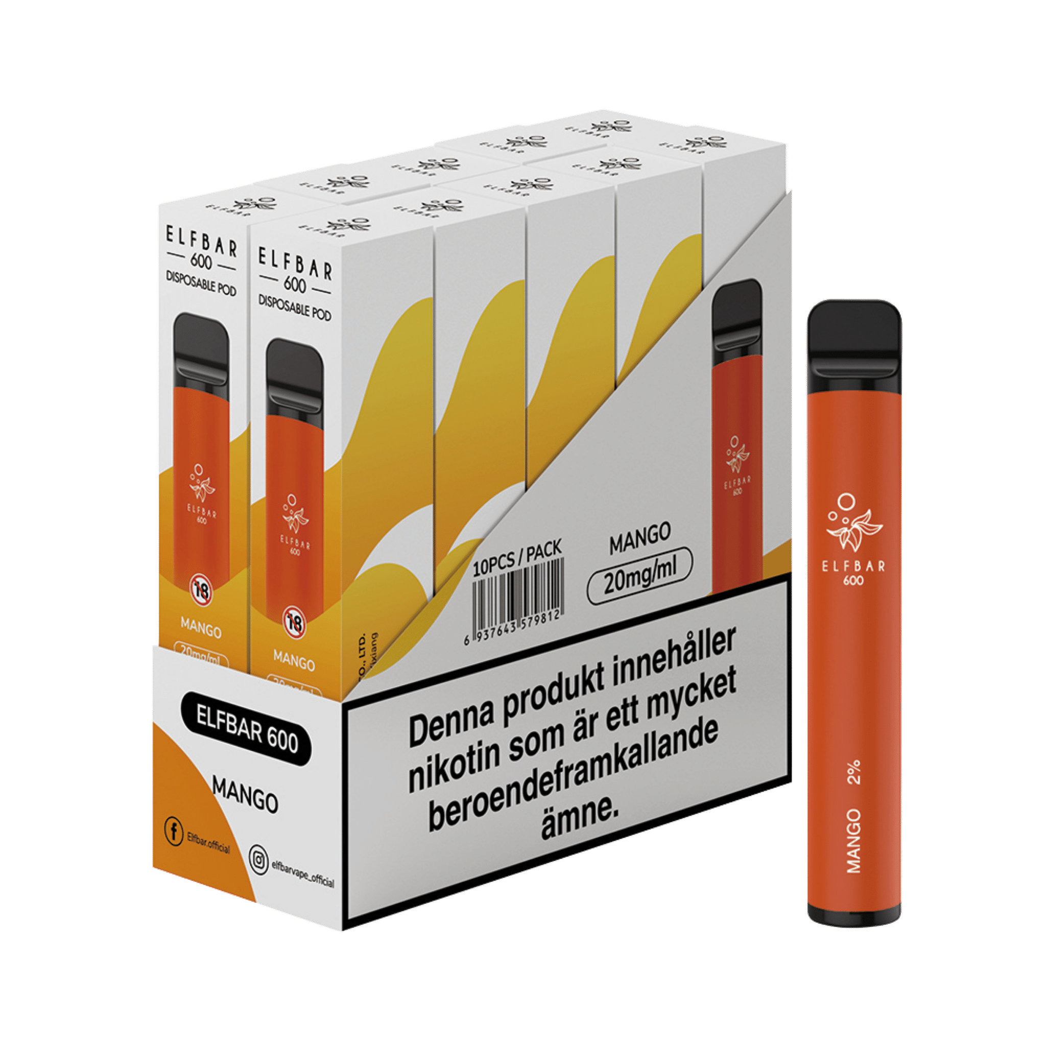 ELF BAR 600 Mango Engångs Vape (600 Puffar)